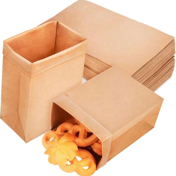 1 Set/100 Pcs Mini Kraft Paper Bags Durable Brown Paper Bags Small Cookie Party Gift Bags, Pastry Bread Paper Bags, Disposable Lunch Box Takeaway Packaging Kraft Paper, Nut Food Packaging Bags