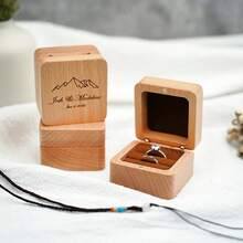 1 Pc Custom Wooden Wedding Ceremony Ring Box, Personalized Engraved Engagement Ring Box, Walnut/Oak Ring Box, 5.5cm Square Ring Bearer, Anniversary Gift, Proposal Ring Box Holder Back To School,Delicate Romance - Multicolor - View 6