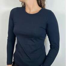 Women's Basic Long Sleeve Cotton Blouse - 黑色 - 查看 2