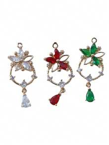 1pc/3pcs/6pcs Micro-Inlaid 5-Petal Teardrop Pendant, Suitable For DIY Jewelry Making, Earrings, Necklaces, Keychains - Multicolor - View 8