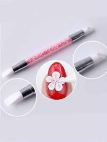 5支装粉色双头水钻美甲硅胶笔雕塑笔3D花朵雕刻DIY美甲刷指甲点钻笔