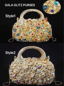 1pc Glittering Elegant Party Handbag, Luxury Women's Crystal Clutch Bag, Fashion Perfume Tote Bag, Handmade Sparkling Crystal Studded Purse, Suitable For Noble Ladies Attending Parties, Balls, Gatherings And Banquets (Fits 6.5" Phones) - Multicolor - View 2