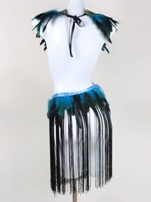 Chal de plumas, tirante de hombro de plumas de moda, cuello falso gótico, media falda de plumas, accesorios de decoración personalizada gótica, utilería para juegos de roles, fiestas, actuaciones en el escenario, festivales de música, carnaval, disfraz para el Día de la Madre, ropa, otras plumas naturales, plumas, accesorios de Halloween para todas las estaciones