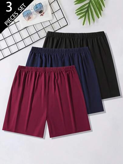 3-Pack Men's Summer Short Pajama Bottoms, Burgundy, Navy, Black, Casual & Comfortable Loungewear'