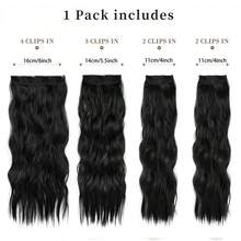 afeels 24 Inch Clip-In Hair Extensions 4 Pack Black Hair Extensions Women's Long Wavy Curly Wigs Thick Double Weft Hair Extensions