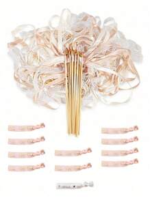 1set 10pcs Ribbon Wand Plus 11pcs Wedding Party Wristband With Triple Ribbon And Silver Bell Party Wand Party Gift Streamer Ribbon Wand Magic Fairy Wand, Wristband, Party Decoration, Party Wristband For Wedding Decoration Summer Birthday Gifts Beach Back To School School Supplies Room Decor