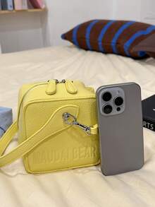 1 Pc New Style Girls' Solid Color Pu Material Cube, Shaped Mini Handbag With Zipper Closure, Interchangeable Shoulder Strap For Crossbody Or Hand Carry, Fashionable For Outings, Shopping, Parties, And Gift For Friends - A - View 8