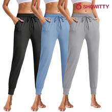 Paquete de 3 pantalones de chándal con bolsillos para mujer - Pantalones deportivos de cintura alta talla grande para yoga, entrenamiento y ocio - Gris Claro - Ver 3