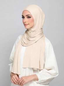 1 件女士平纹头巾，莫代尔头巾汗布，纯色，丝滑柔软舒适透气莫代尔面料头巾，头巾，平纹覆盖物，180 厘米 * 70 厘米围巾/披肩，适合日常、户外、祈祷和礼拜 - 杏色 - 查看 4