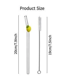 1/2/4 pièces Pailles en verre réutilisables transparentes incurvées avec tranches de citron jaune de dessin animé, brosse de nettoyage et embout de paille pour thé au lait, soda, eau pétillante, smoothies, maison, café, fête d'été, Pâques, fête des pères, cadeau pour amis et amoureux - Style 3 - Voir 3