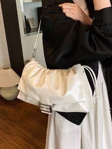 Tas Selempang PU Warna Polos dengan Tali Serut, Tas Bahu Modis dengan Gesper, Tas Selempang untuk Bepergian Sehari-hari, Cocok untuk Jalan-jalan, Berbelanja, Kehidupan Sehari-hari, dan Berkomuter. - MultiWarna - View 8