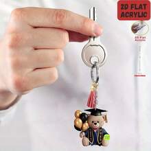 1pc 2D Flat Acrylic Keychain, Cute Graduation Bear Acrylic Keyring, Suitable For Phone, Car Air Vent, Backpack And Wallet Accessories, Perfect Gift For Friends