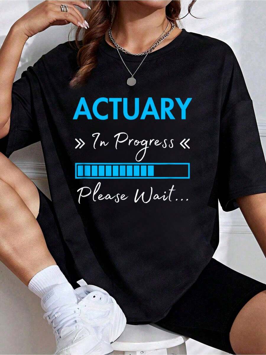 100% Cotton Actuary In Progress Loading Please Wait Future Actuary T-Shirt,Fashion Casual Short-Sleeved T-Shirts For Men And Women - Black - View 1