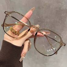 1pc Women Square Brown Clear Lens Glasses, Suitable For Daily Commute And Street Style - Multicolor - View 5