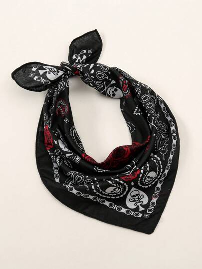 1pc Women Bandana Fashion Paisley, Cashew, Skull & Rose Print Headscarf, Minimalist & Casual, Versatile Daily Head Wrap, Suitable For All Season