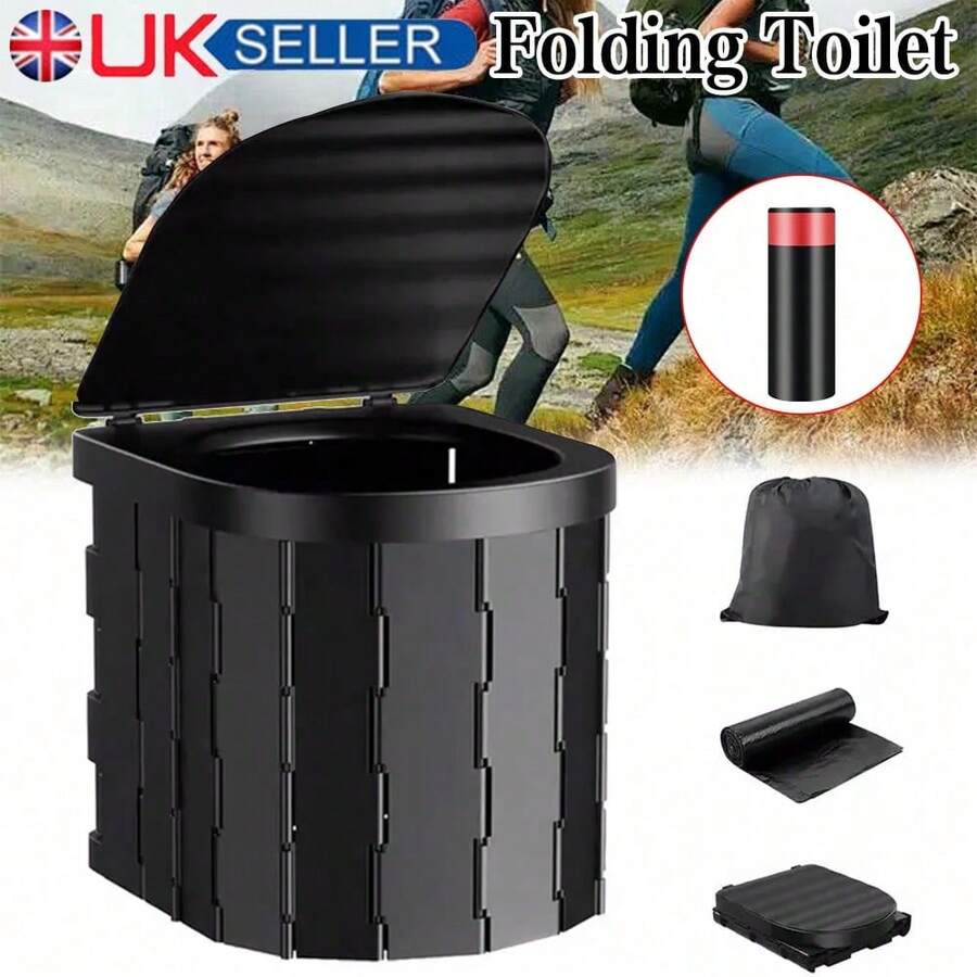 Folding Toilet Car Outdoor Travel Potty Portable For Camping Hiking Beach - Black - View 1