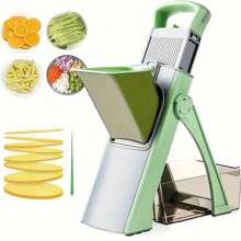 [5 In 1] Safe Mandoline Slicer For Kitchen | 5 In 1 | Vegetable Chopper, Mandolin Potato Slicer With Thickness Adjuster, French Fry Cutter, Veggie Dicer | Faster Kitchen Slicer For Meal Prep | Blue/Greener