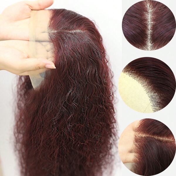 200% Density 26 Inch 13*4 HD Transparent Red Lace Front Wig For Women 26 Inches Long Curly Lace Frontal Wig Wine Red Colored Lace Front Hair Glueless Deep Wave Burgundy Wig Synthetic Heat Resistant Fiber Water Wave Wig 13X4 Hairpiece Lace Closure Wig