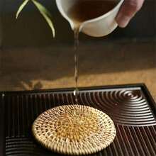 1/6 件手工藤制杯垫套装 - 秋季藤蔓设计，厨房和餐厅耐热锅垫，木制储物茶具