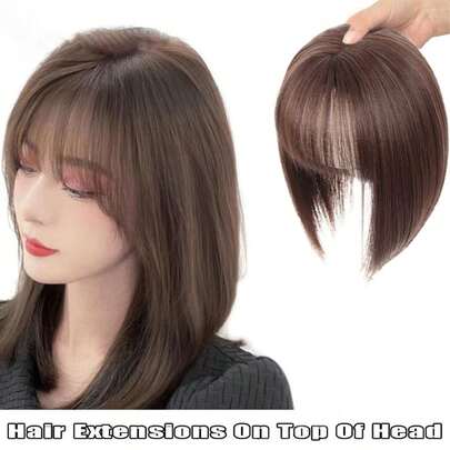 10英寸合成纤维女士假发片，3D法式刘海，自然蓬松轻盈，完美遮盖白发和稀疏头发，是理想的发饰选择。