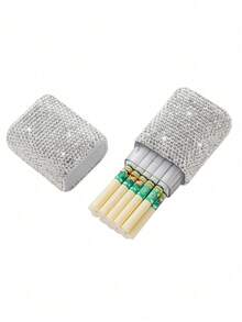 1 peça Estojo de cigarros personalizado com strass, capa protetora de luxo para cigarros, caixa de cigarros portátil à prova de humidade Y2K, essencial para viagens e férias, acessórios para fumar - Multicolorido - Ver 3