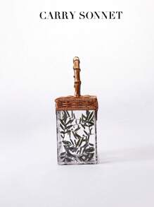 Bolso de mano de acrílico con asa de bambú y cierre de metal. En un estilo clásico retro, ideal para vacaciones, ir y venir y uso diario. Un romántico bolso cruzado cuadrado tipo caja, diseñado para mujeres. Excelente como regalo para maestros, esencial para vacaciones y viajes.