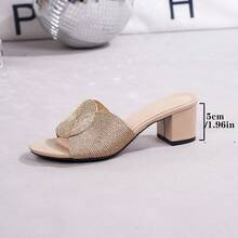 女士金属色亚麻编织高跟凉鞋 - 时尚舒适的露趾正装鞋，适合休闲和派对穿着，时尚一脚蹬