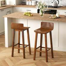 Lifezeal Juego de taburetes de bar de madera de 2/4 de 73 cm con respaldo y asiento macizos, sillas de bar de mediados de siglo - Marrón - 4 piezas - Ver 5