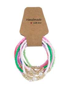 12pcs/Set Bohemian Beach Holiday Style Colorful Uniform Beaded Bracelet Set, Elastic Cord Faux Pearl CCB Beads Suitable For Women Resort Wear