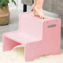 Wooden Toddler Step Stool For Kids, Pink Two Step Children's Stool With Handles, Bonus Non-Slip Pads For Safety, Bathroom Potty Stool & Kitchen Step Stools Dual Height - White - View 10