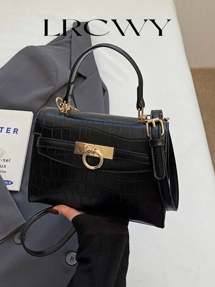 Bolso de mano elegante negro de mujer con correa de metal premium, bolso de moda y elegante - Negro - Ver 1