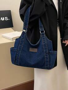 2025 New Arrival Small Batch Washed Canvas Underarm Bag With Dual Side Pockets, Fits Keys, Lipstick, Suitable For Commuting, Shopping, Dating, Casual Daily Use With Relaxed Fit