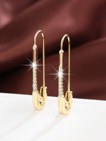 1 Pair Fashion Geometric Design Brooch-Style Earrings With Synthetic Cubic Zirconia Stones, Gift Earrings For Women