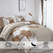 King Size Comforter Set Black/Gold Floral Bedding Comforter Sets Soft Microfiber Bed Comforter Set For All Season 3 Piece Botanical Flowers Comforter, Pillowcases Bedroom Decro Room Decor Valentine Decor - Taupe Floral - 查看 14