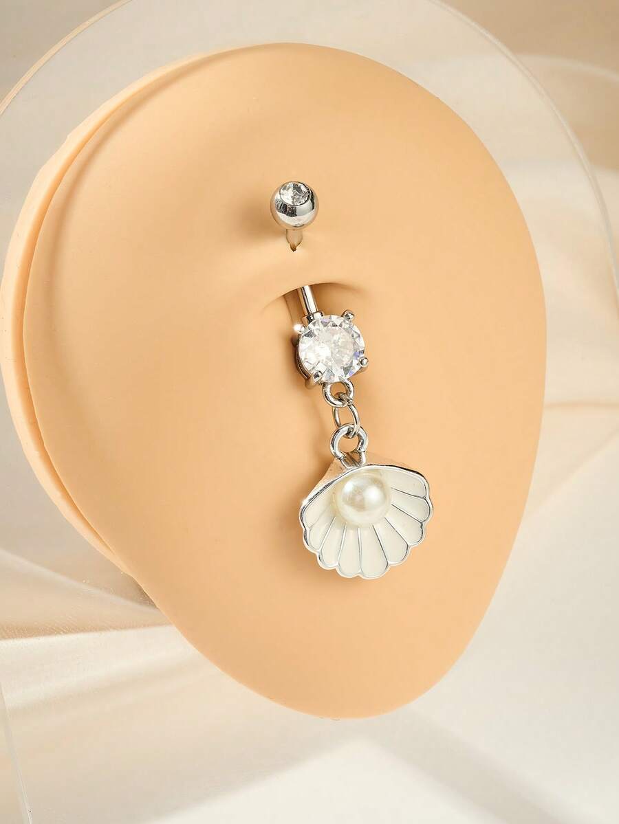 海洋生物肚脐环 14G 银色杠铃海鲜 Moom 女士肚脐环 不锈钢吊坠肚脐环 肚脐穿孔饰品 海滩度假