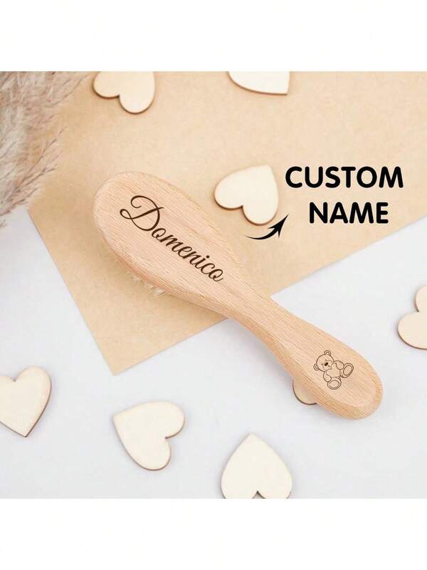 1 Pc, Customized Personalized Bear Pattern Name Brush, Laser Engraving, Souvenir Gift, Shower Gift, Personalized Boy's And Girl's Hair Brushes, Children's Products, Engraved Name Brush, Customized Personalized Gift For Teachers, Children, Lovers, Girlfriends, Family Members, Pets Back To School,Customized Kids Growth Souvenirs,Easy Comfort