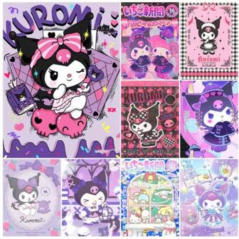 Sanrio 1 pièce Affiche avec cadre en option, Art mural Sanrio, peinture de dessin animé Kuromi, image art fantaisie animal rond complet