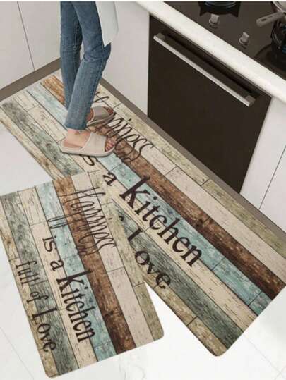 Tapete de cozinha criativo com imitação de madeira, tapete de cozinha quente, tapete de boa resiliência, suave para a pele, tapete quente e moderno, pode ser usado como capacho, tapete de entrada, tapete de cozinha, lavável à máquina, fácil de dobrar, adequado para animais de estimação, cores vivas e brilhantes, adequado para o verão europeu
