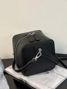 1 Pc New Style Girls' Solid Color Pu Material Cube, Shaped Mini Handbag With Zipper Closure, Interchangeable Shoulder Strap For Crossbody Or Hand Carry, Fashionable For Outings, Shopping, Parties, And Gift For Friends - A - View 12