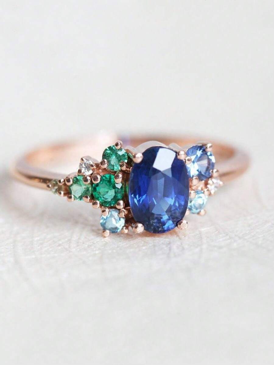 Modern Fashionable Women Ring, With Luxury Blue/Green Cubic Zirconia Accessories, Suitable For Women's Daily Wear And Party Fashion Jewelry