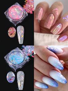 6 Colors Luxury Brocade Power Nail Glitter 1/6 Boxes Opal Pigment, Ice Crystal Pigment, Thin Film, Bright And Transparent Chameleon Glitter Nail Powder, Suitable For DIY Nail Salons Nail Supplies - Multicolor - View 9