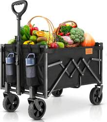 Carrito plegable con capacidad de 220 libras, ligero y portátil carrito de compras plegable con ruedas para camping, deportes, playa y compras - Gris - Ver 8
