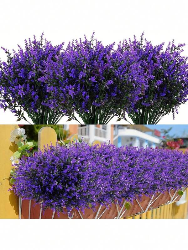 12 Stems Artificial UV-Resistant Lavender, Vivid Purple Realistic-Looking Shrub For Indoor/Outdoor Hanging Decor - Durable Plastic Gardening And Home Decor, Maintenance-Free All Season Yard And Room Decoration