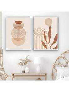 1 幅抽象画波西米亚风马蒂斯珊瑚线米色墙壁海报画廊艺术帆布画墙面印刷画客厅装饰家居装饰可选画框