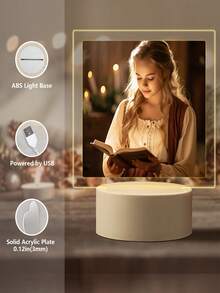 1pc Personalized Customized Photo Night Light, Single Photo Light Board Small Night Light LED Photo, Suitable For Women, Men, Couples, Families, Friends, Boyfriends, Girlfriends, Customizable Holiday Anniversary Gifts, With Acrylic Plaque LED Lamp Stand, White Circular Lamp Holder - one-size - View 7