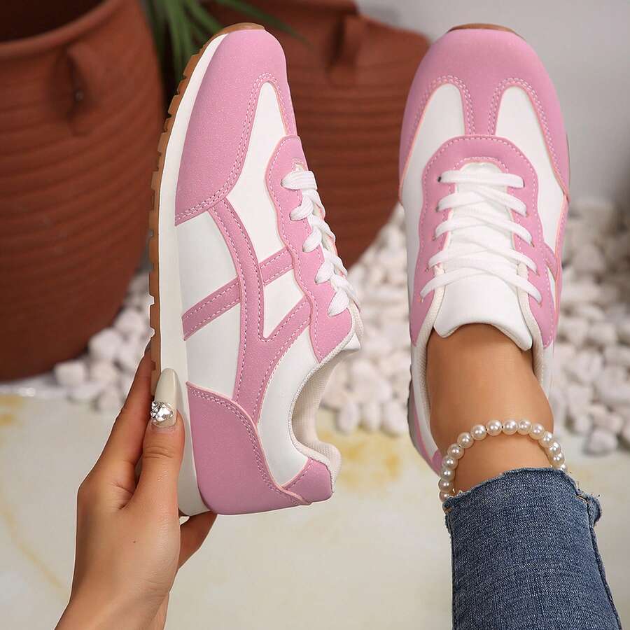 Retro Casual Women Sneakers Lightweight Walking Shoes Outdoor Everyday Comfort - Pink - View 1