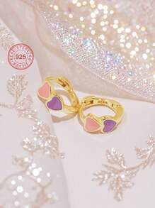 Artepollo 1 Pair 925 Sterling Silver Hypoallergenic Heart Shaped Hoop Earrings, Delicate & Compact, Gift Box Packaging, Gift For Kids, Young Girls, Friends Birthday