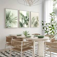 1件/3件套热带植物主题墙画，鼠尾草绿棕榈叶墙饰画，画廊墙套装，卧室、客厅、走廊的理想礼物，墙面装饰，房间装饰，可选画框 - 彩色 - 查看 5