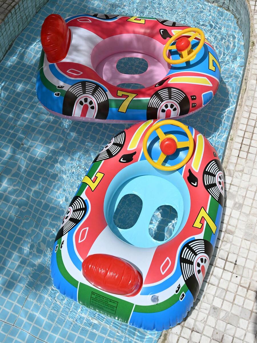 1 件带座椅的充气游泳圈，可爱儿童游泳池浮圈，带手柄的幼儿游泳训练圈，带方向盘的夏季游泳浮圈