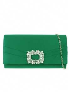 Girly Handbags Womens Faux Suede Brooch Clutch Bag - Dark Green - View 2